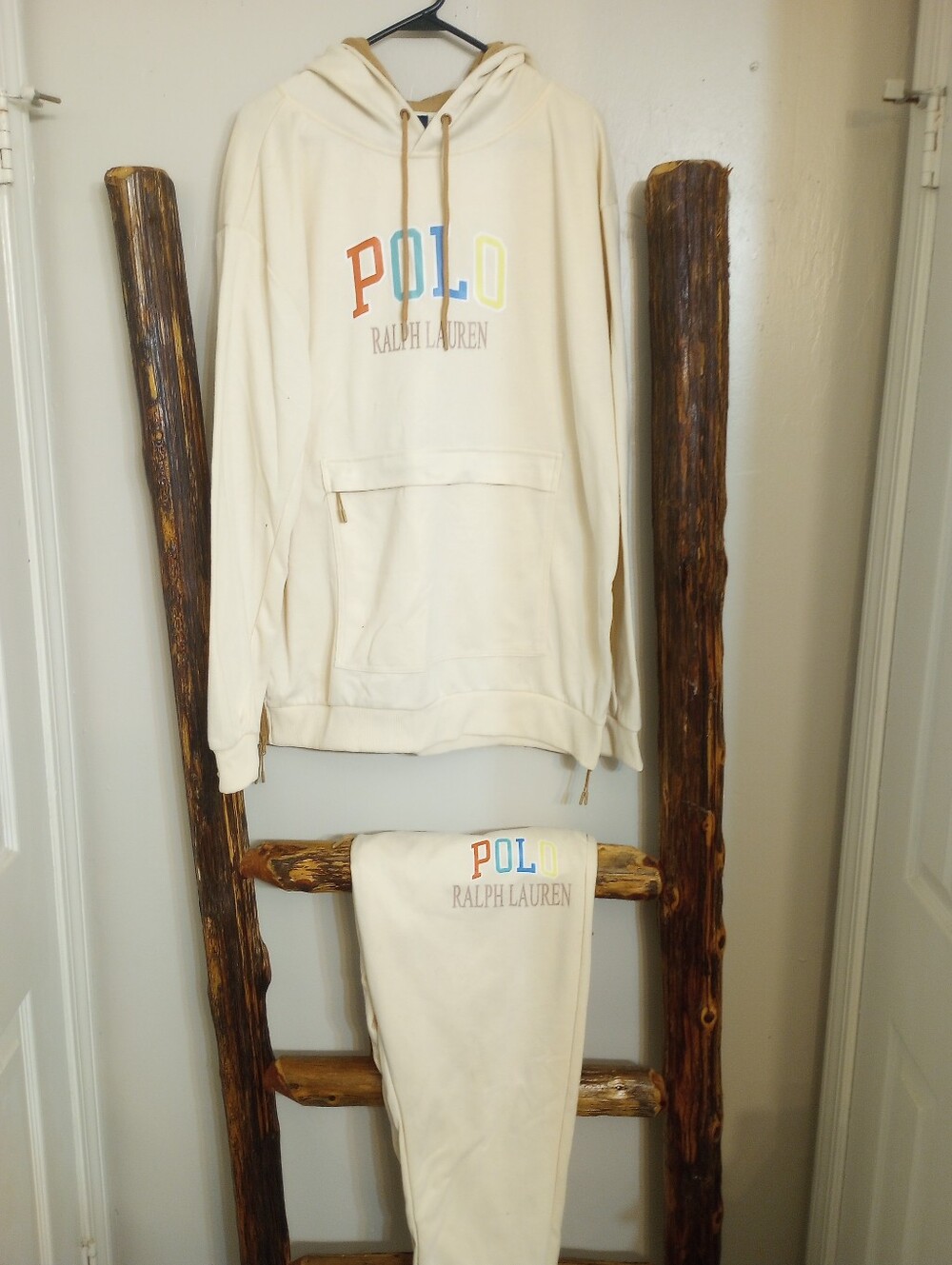 Polo Ralph Lauren Men's Cream/Off White Multicolor Logo Hoodie & Sweatpants Set